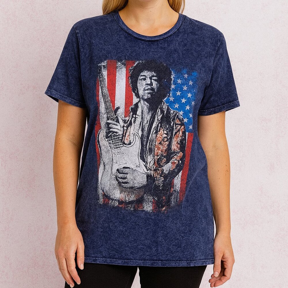 Jimi Hendrix Men's Medium M Karl Ferris Collection Acid Wash Blue‎ Tee T-Shirt